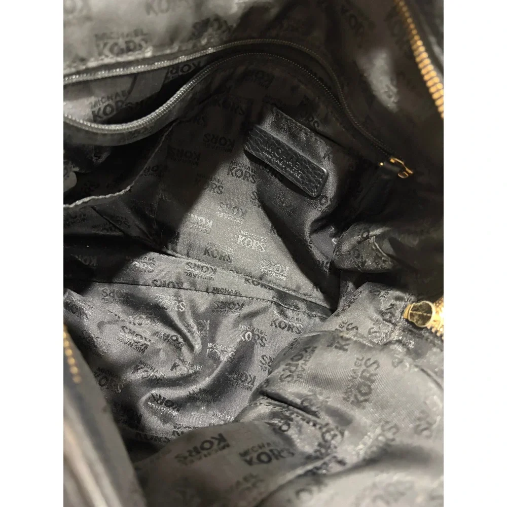 Michael Kors Carine Black Pebbled Leather Satchel Crossbody Bag Gold Charm